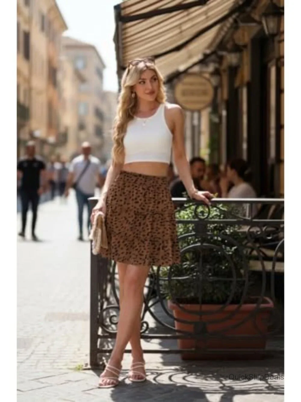 High Waisted Tiered Smocked Ruffle Mini Skirt Womens Flow Elastic Pockets